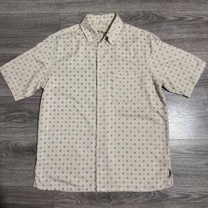 Vintage Silk Circa 1969 Mens Medium Cream Geometric 100% Silk Button Down Shirt